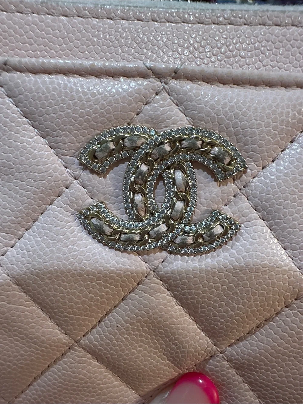 CHANEL Quilted Light Pink Mini Wallet with Crystal CC